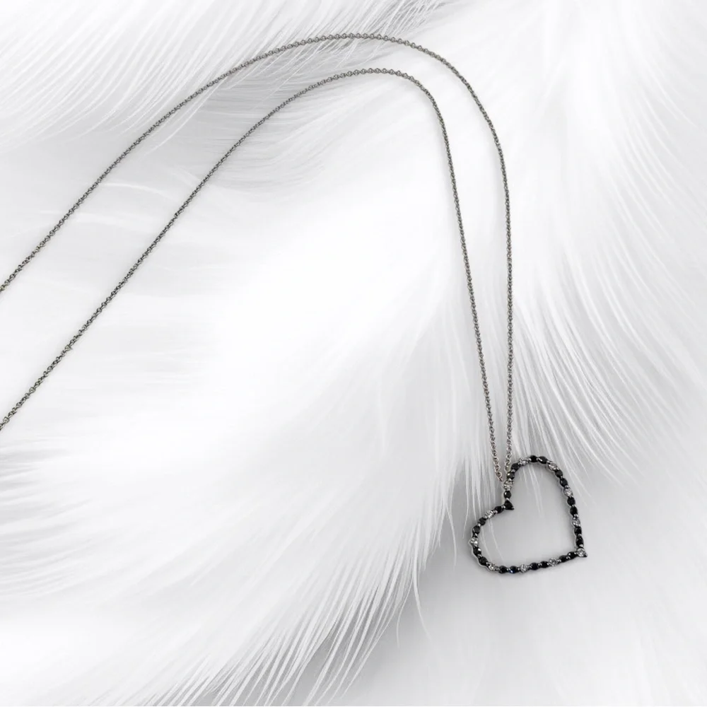 18k White Gold Diamond Heart Pendant Necklace, Milan Italy 750 Gold, 18” Chain - Picture 7 of 14